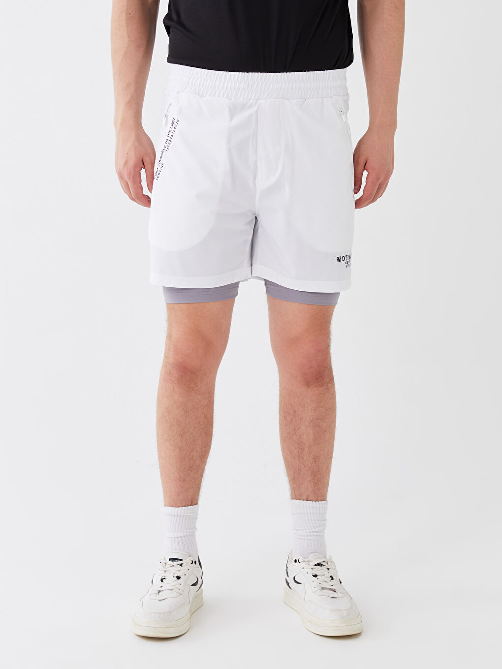 Beyaz Standart Kalıp Erkek Taytlı Şort-4