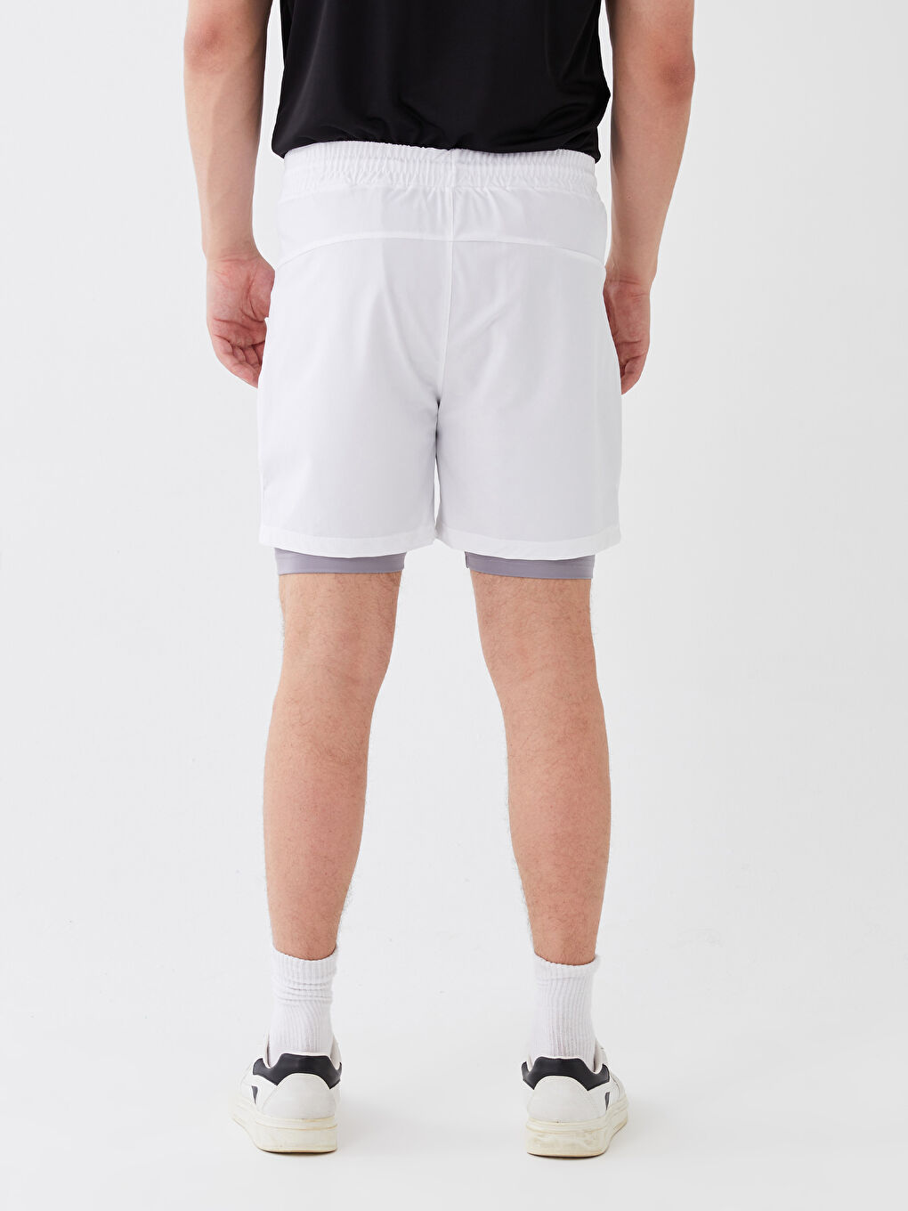 Beyaz Standart Kalıp Erkek Taytlı Şort-5