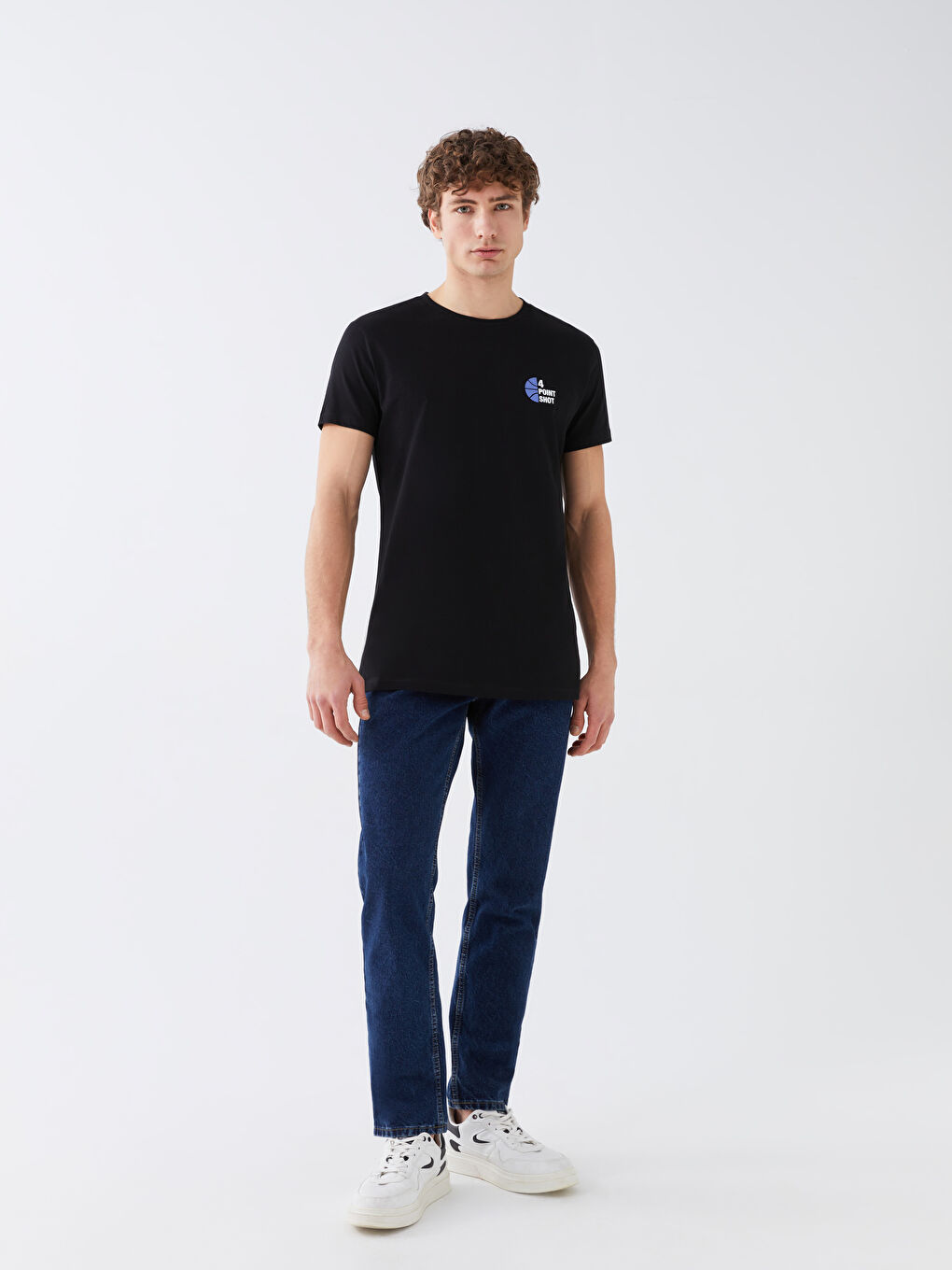 Siyah Bisiklet Yaka Kısa Kollu Baskılı Penye Erkek Tişört-2
