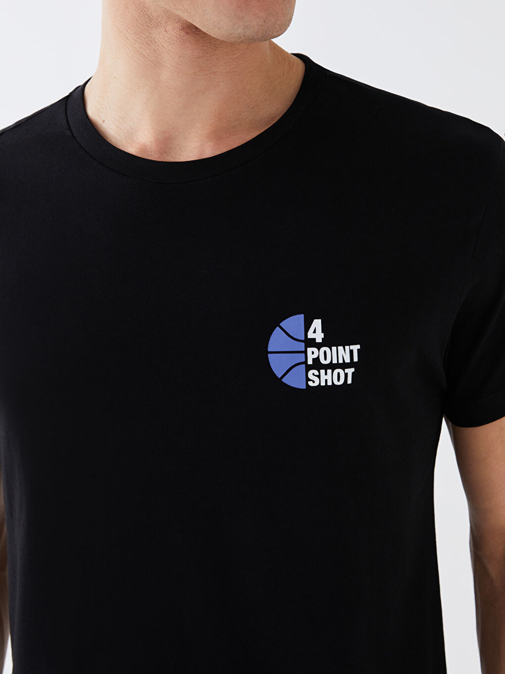 Siyah Bisiklet Yaka Kısa Kollu Baskılı Penye Erkek Tişört-3