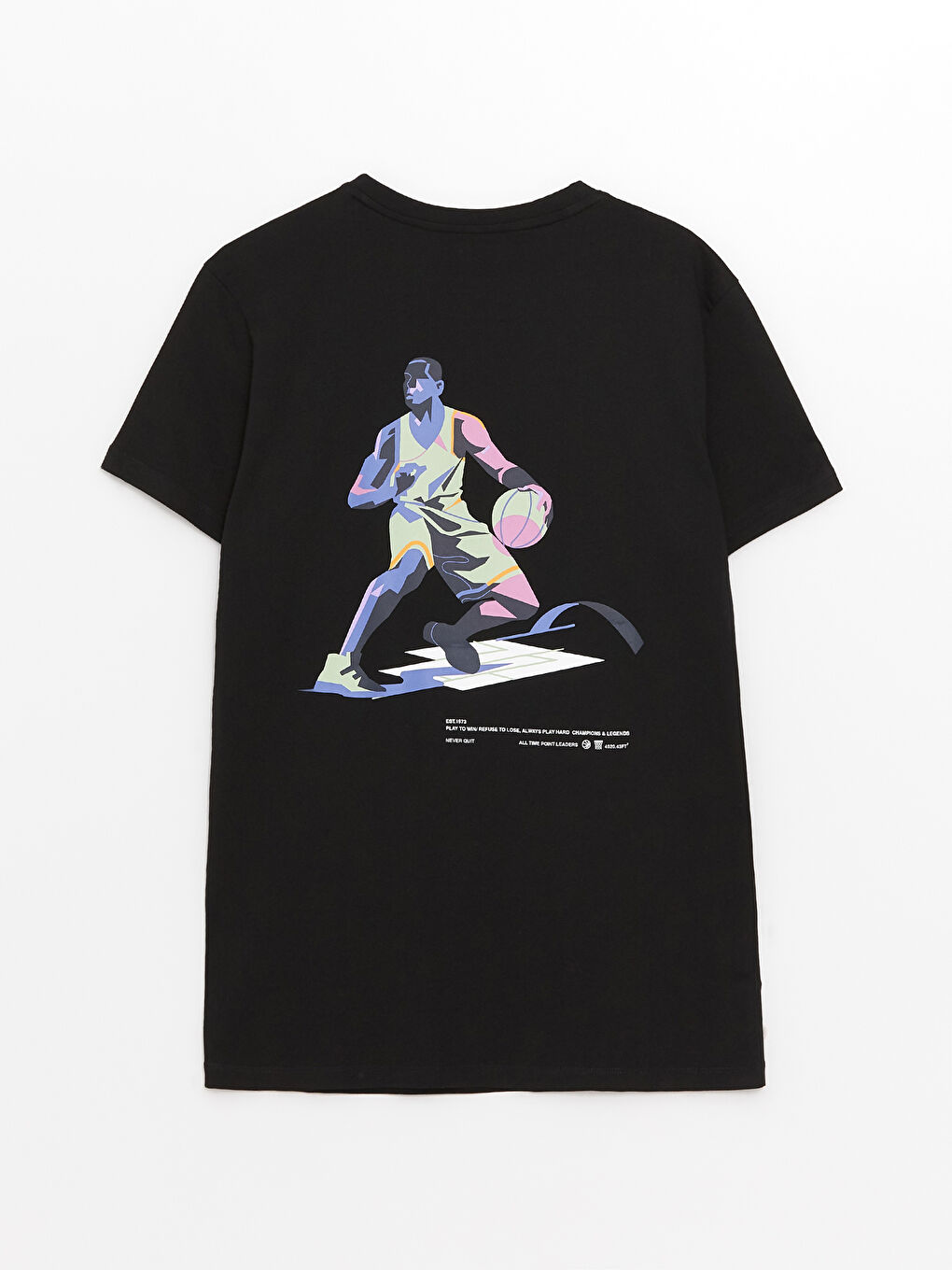 Siyah Bisiklet Yaka Kısa Kollu Baskılı Penye Erkek Tişört-6