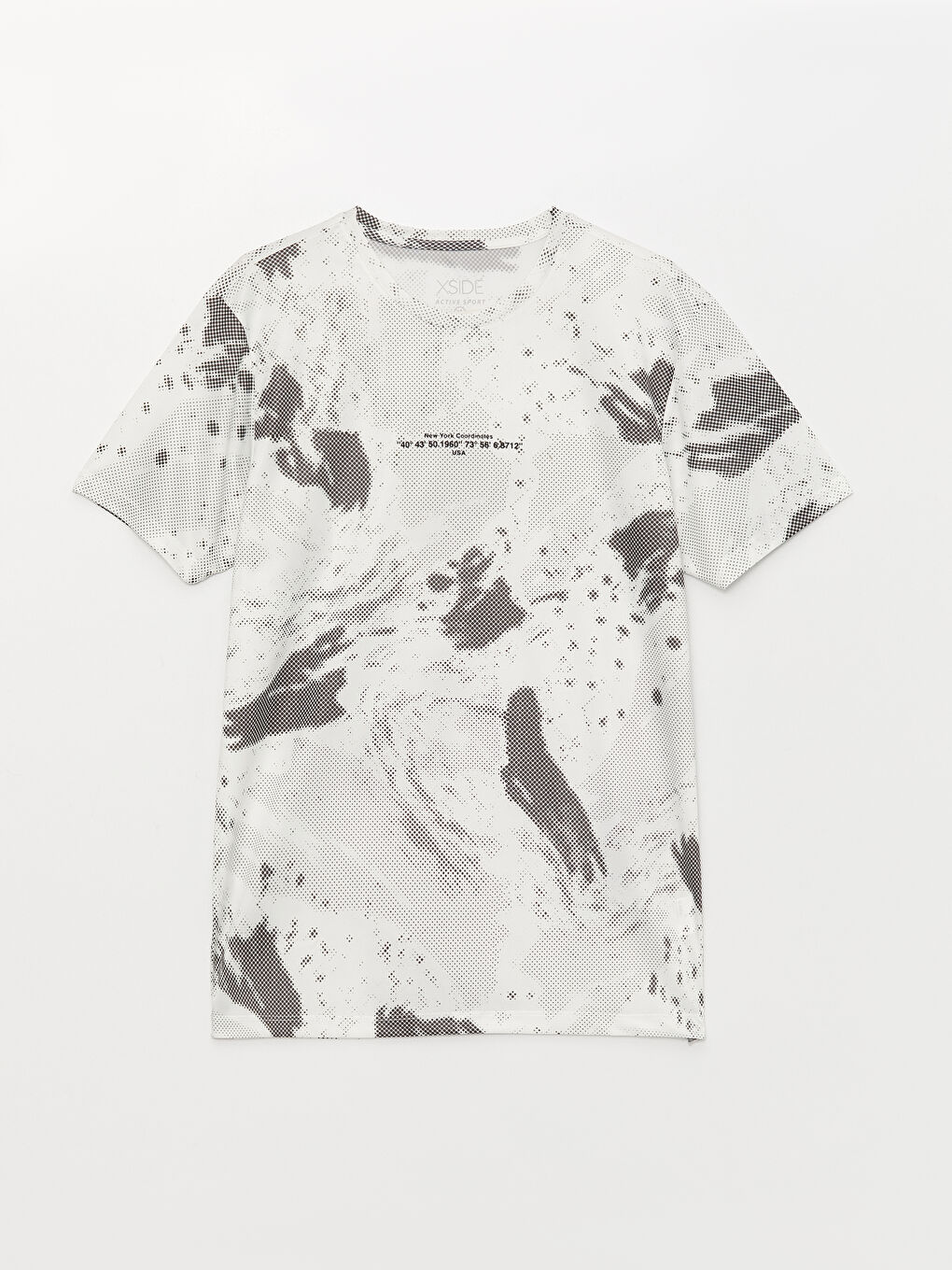 Gri Bisiklet Yaka Kısa Kollu Desenli Erkek Tişört-5