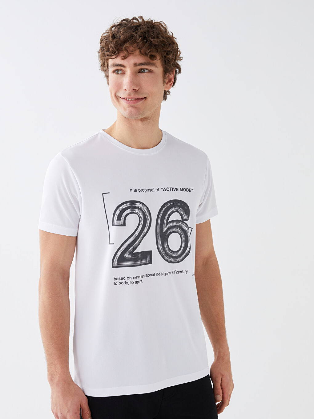 Ерлерге арналған трикотаж дөңгелек жағалы қысқа жең принтті мақта футболка-1