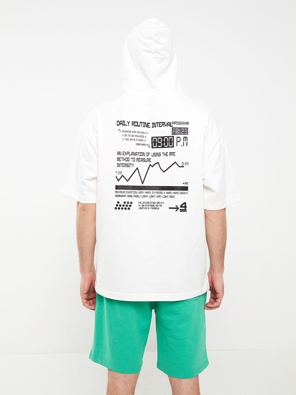 Beyaz Kısa Kollu Baskılı Erkek Hoodie-4