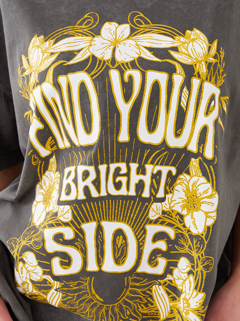 Tricou Supradimensionat cu Mânecă Scurtă și Imprimeu, Guler Rotund pentru Femei-3