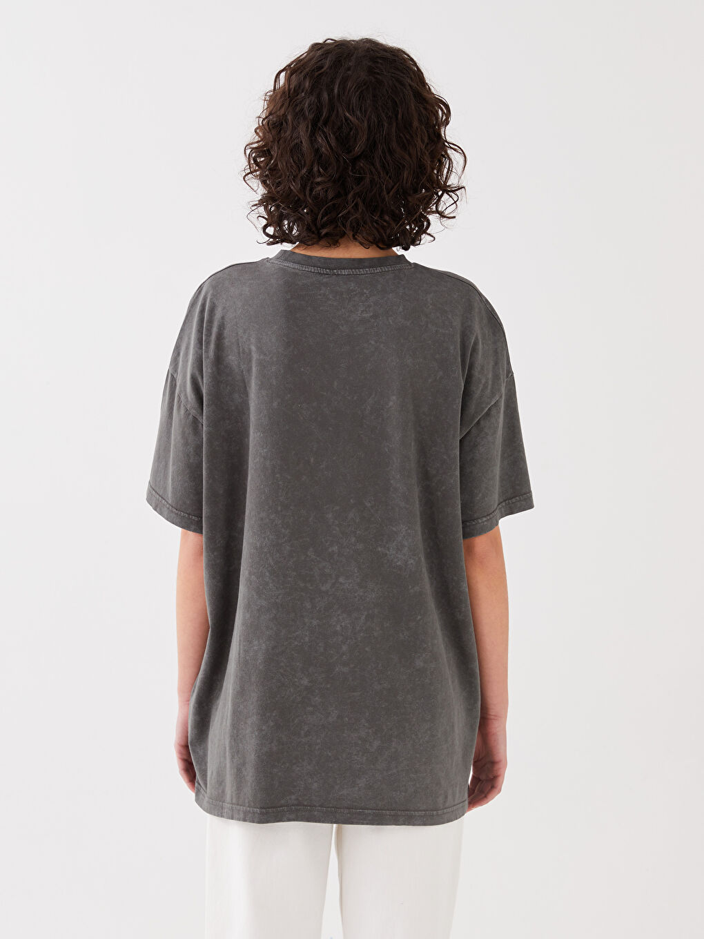 Tricou Supradimensionat cu Mânecă Scurtă și Imprimeu, Guler Rotund pentru Femei-4