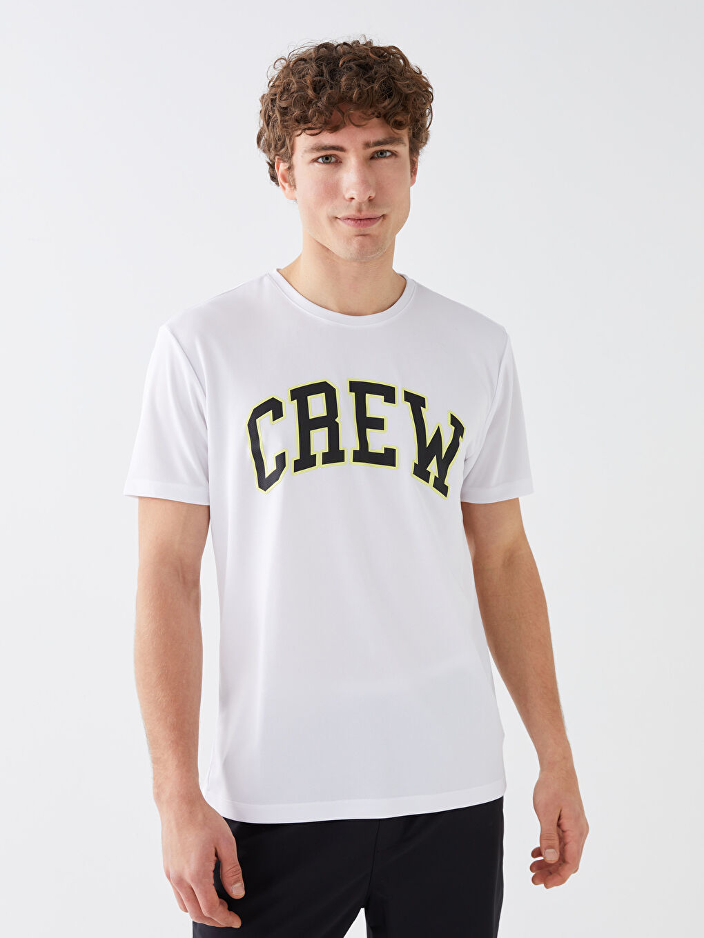 Beyaz Bisiklet Yaka Kısa Kollu Baskılı Penye Erkek Tişört