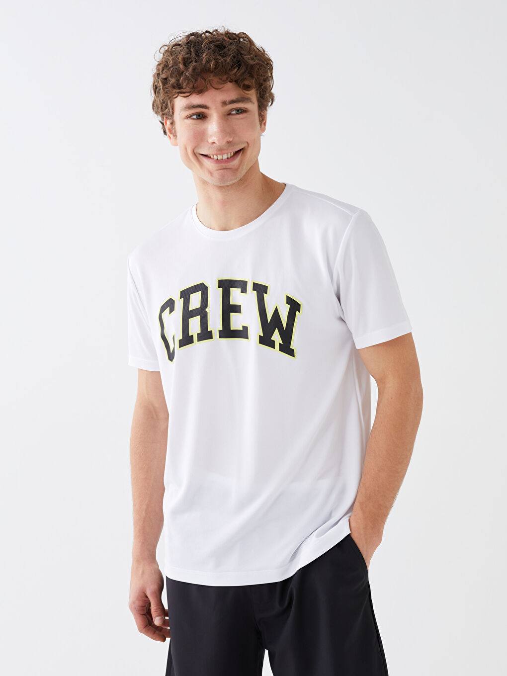 Beyaz Bisiklet Yaka Kısa Kollu Baskılı Penye Erkek Tişört-1