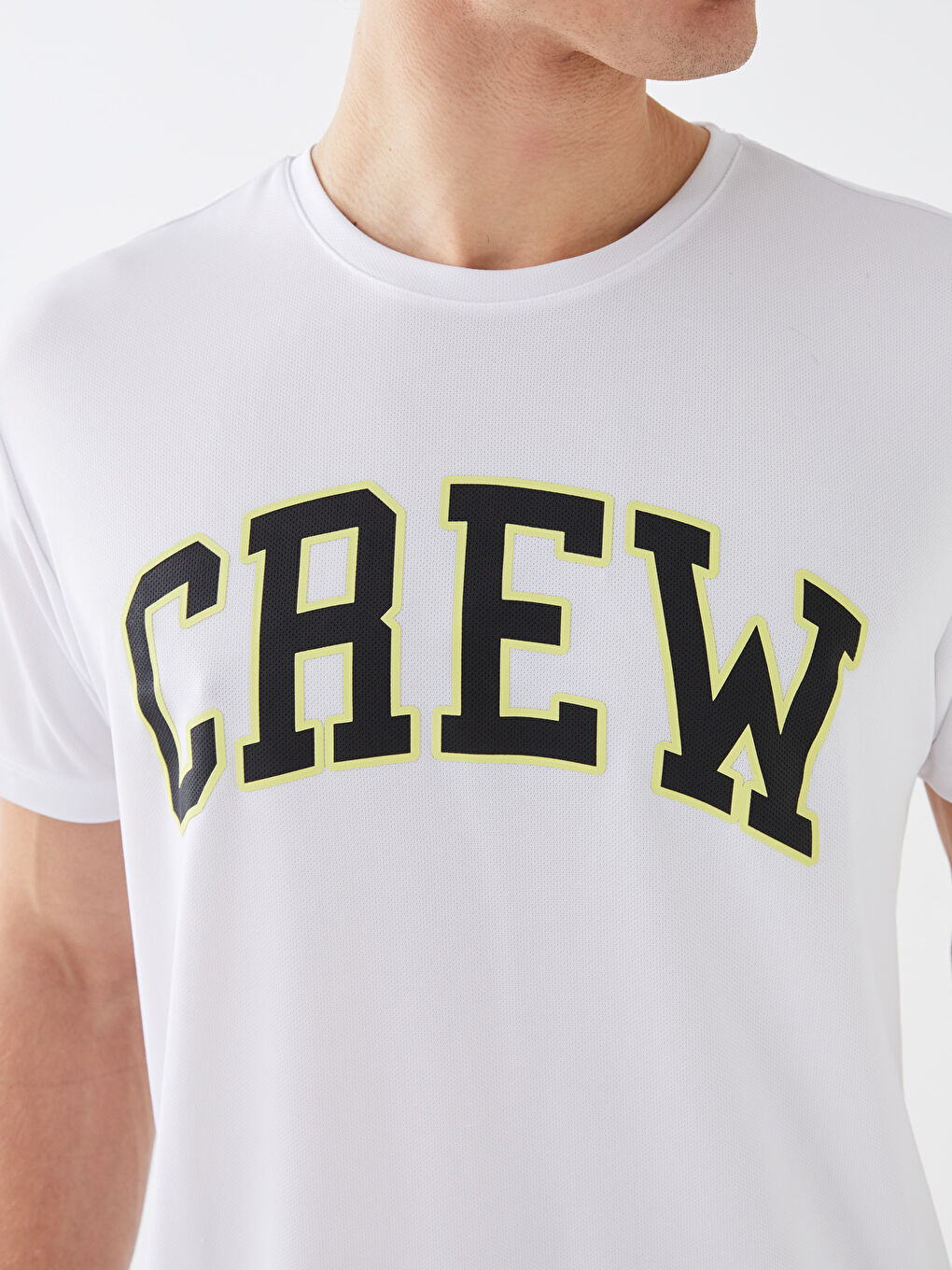 Beyaz Bisiklet Yaka Kısa Kollu Baskılı Penye Erkek Tişört-3