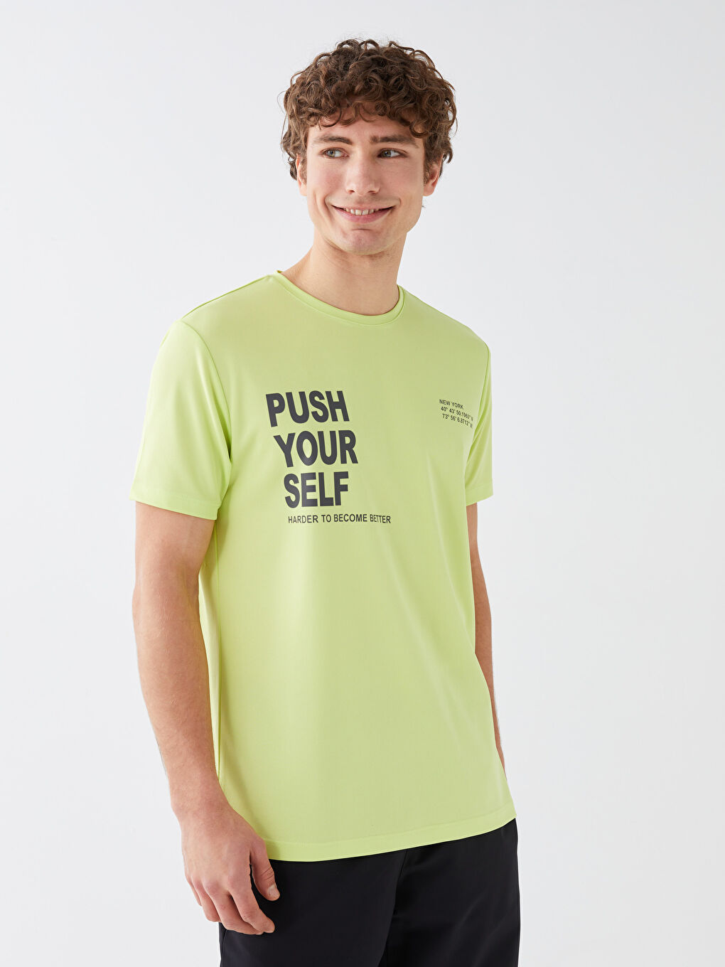 Yeşil Bisiklet Yaka Kısa Kollu Baskılı Penye Erkek Tişört-1