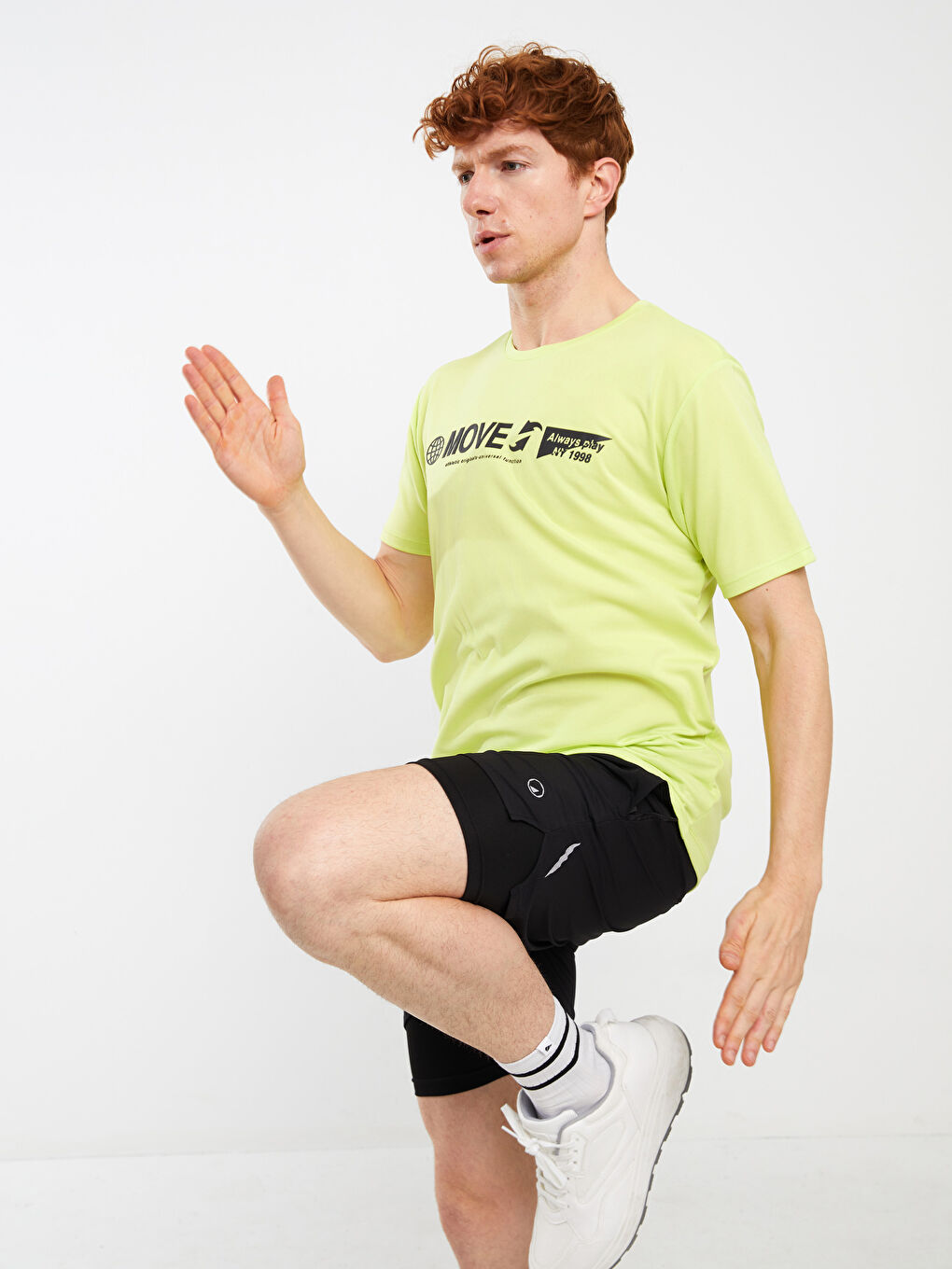 Yeşil Bisiklet Yaka Kısa Kollu Baskılı Erkek Tişört