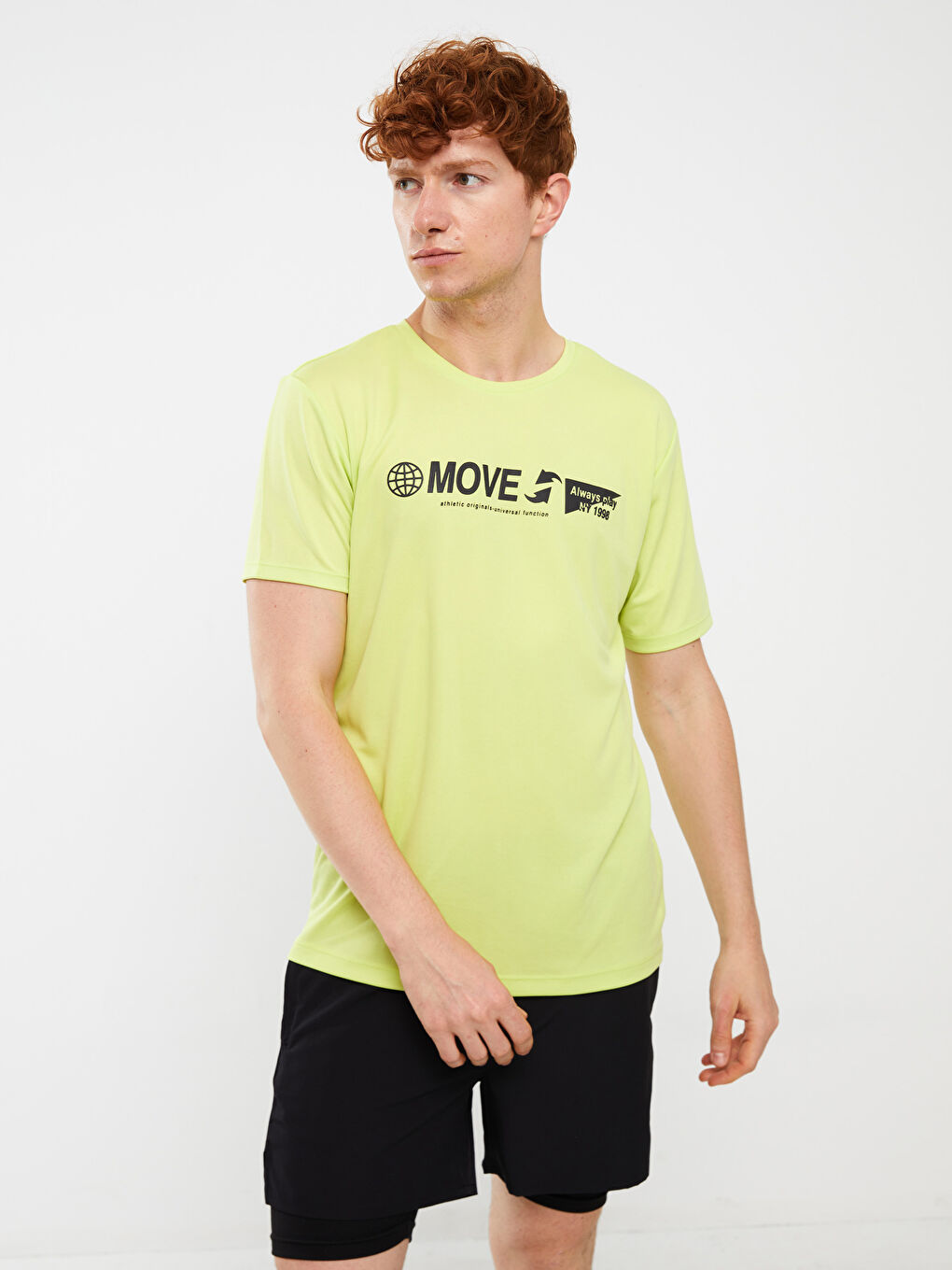 Yeşil Bisiklet Yaka Kısa Kollu Baskılı Erkek Tişört-1