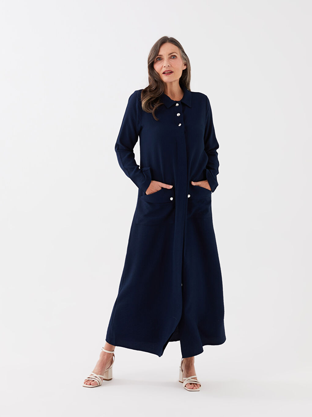 Abaya Droite à Col de Chemise et Manches Longues pour Femmes