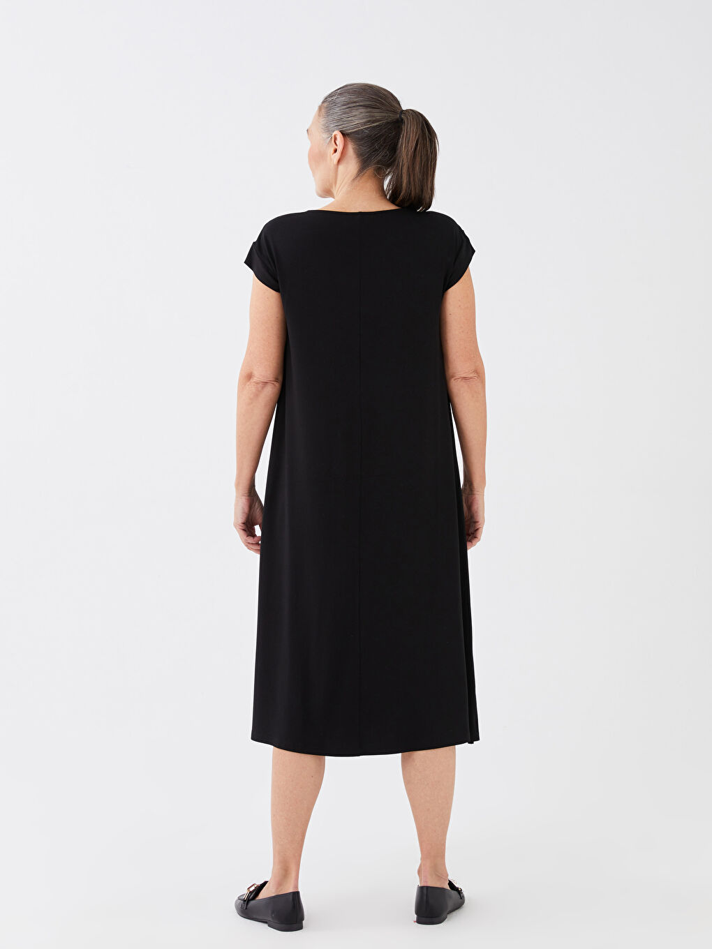 Rochie pentru Femei cu Guler Rotund, Croială Dreaptă, Mânecă Scurtă, Croiala A-4