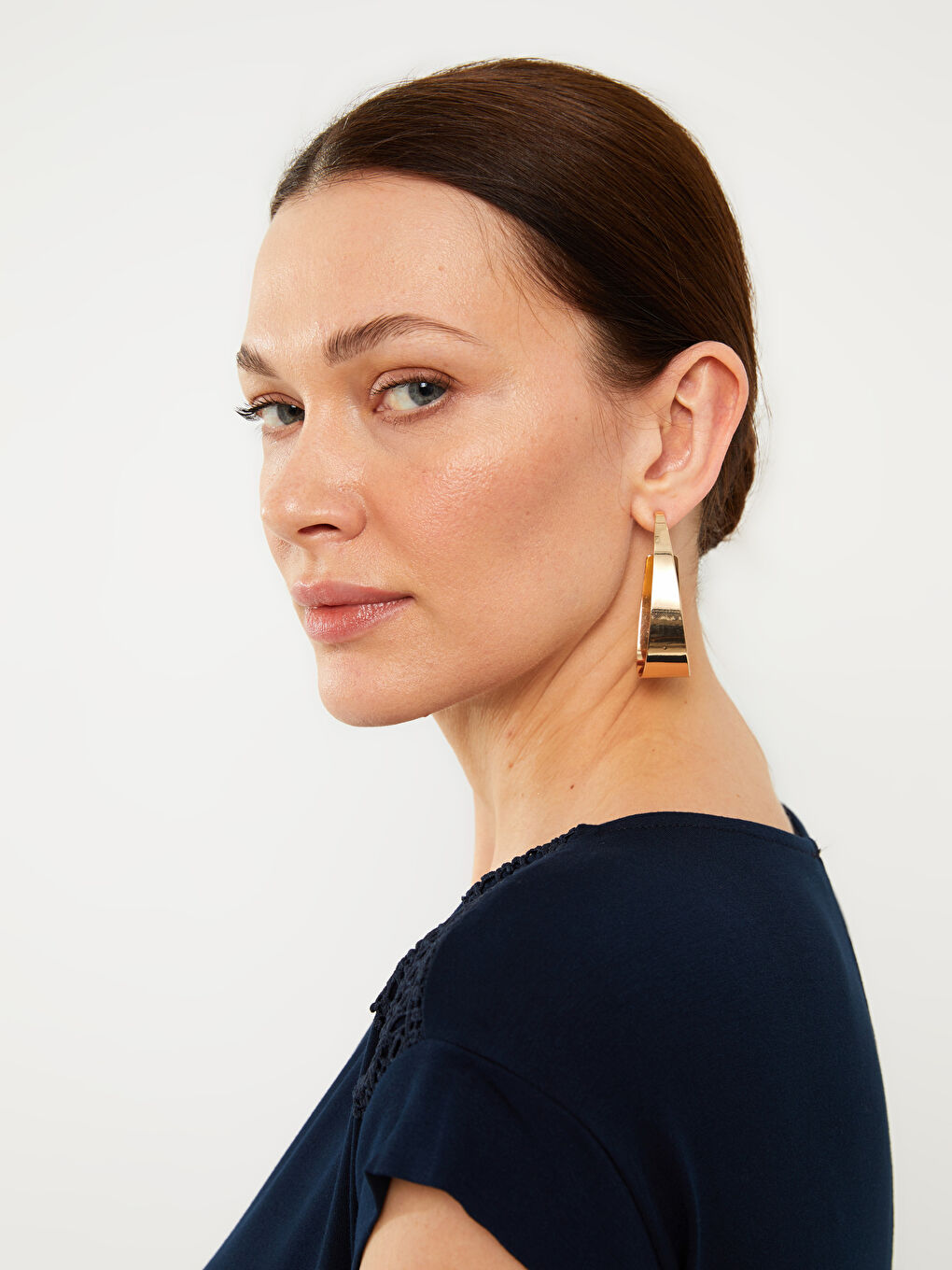 Lacivert Bisiklet Yaka Düz Kısa Kollu A Kesim Kadın Elbise-2