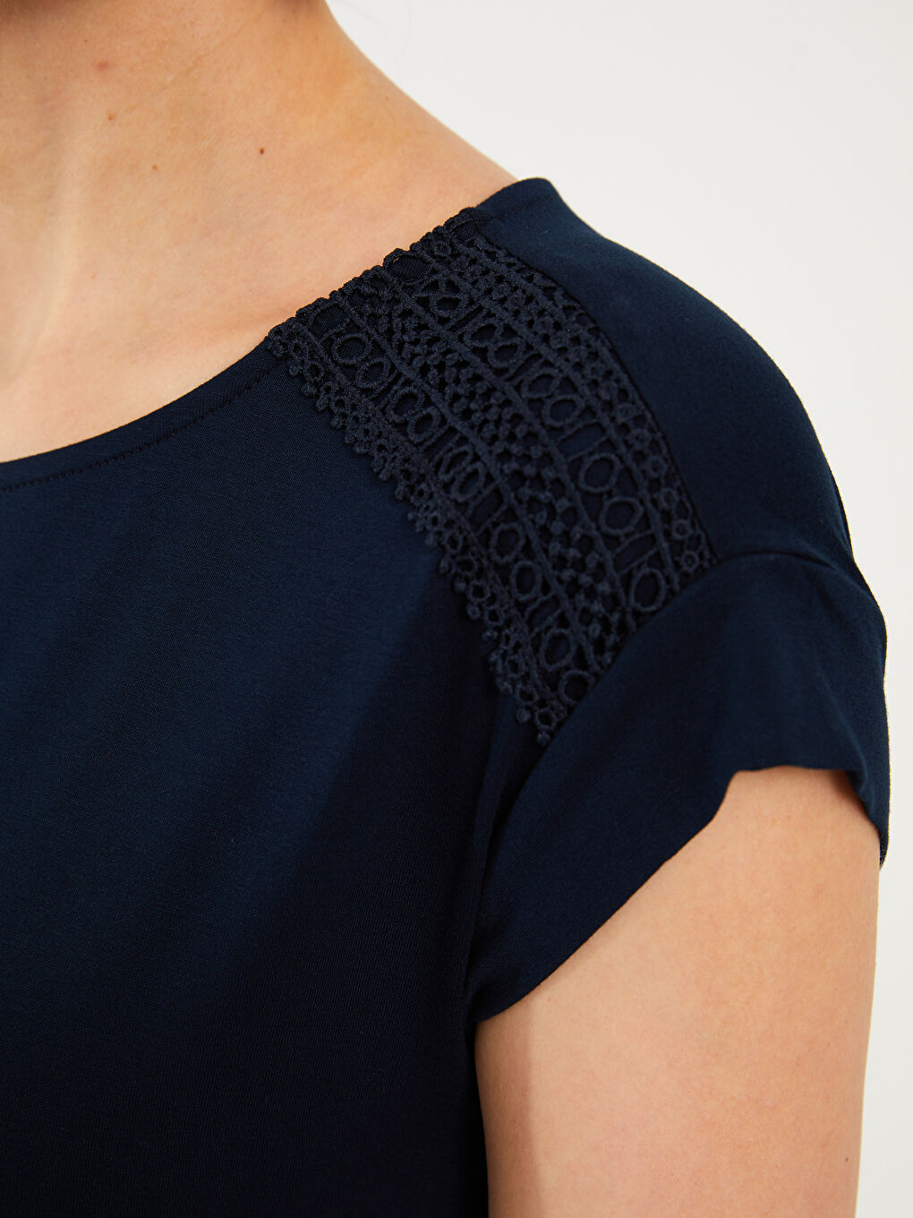 Lacivert Bisiklet Yaka Düz Kısa Kollu A Kesim Kadın Elbise-3