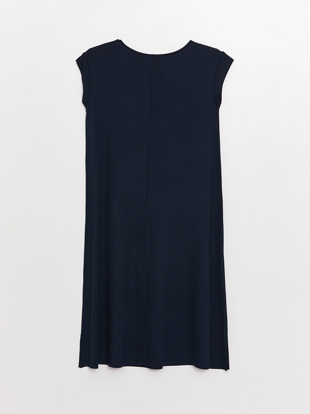 Lacivert Bisiklet Yaka Düz Kısa Kollu A Kesim Kadın Elbise-6