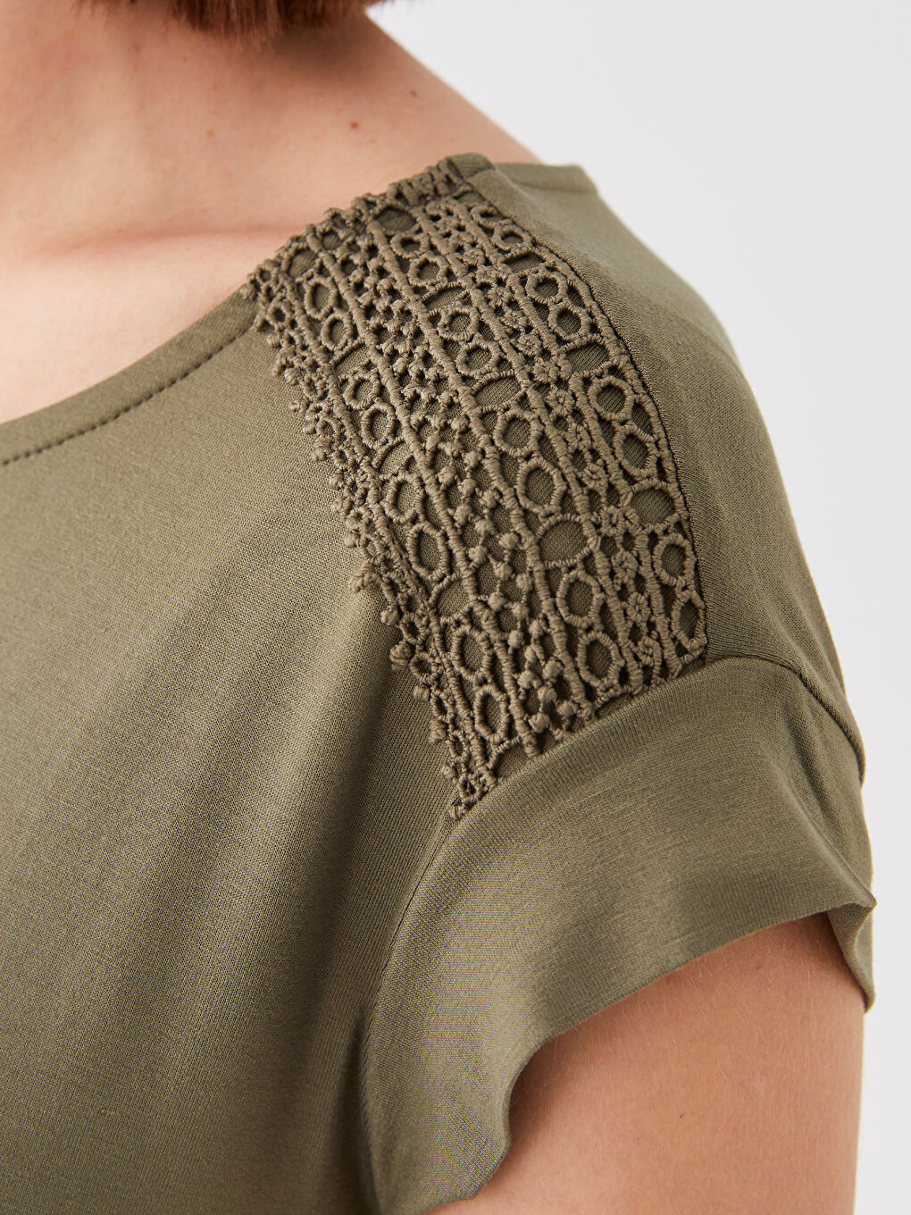 Haki Bisiklet Yaka Düz Kısa Kollu A Kesim Kadın Elbise-2