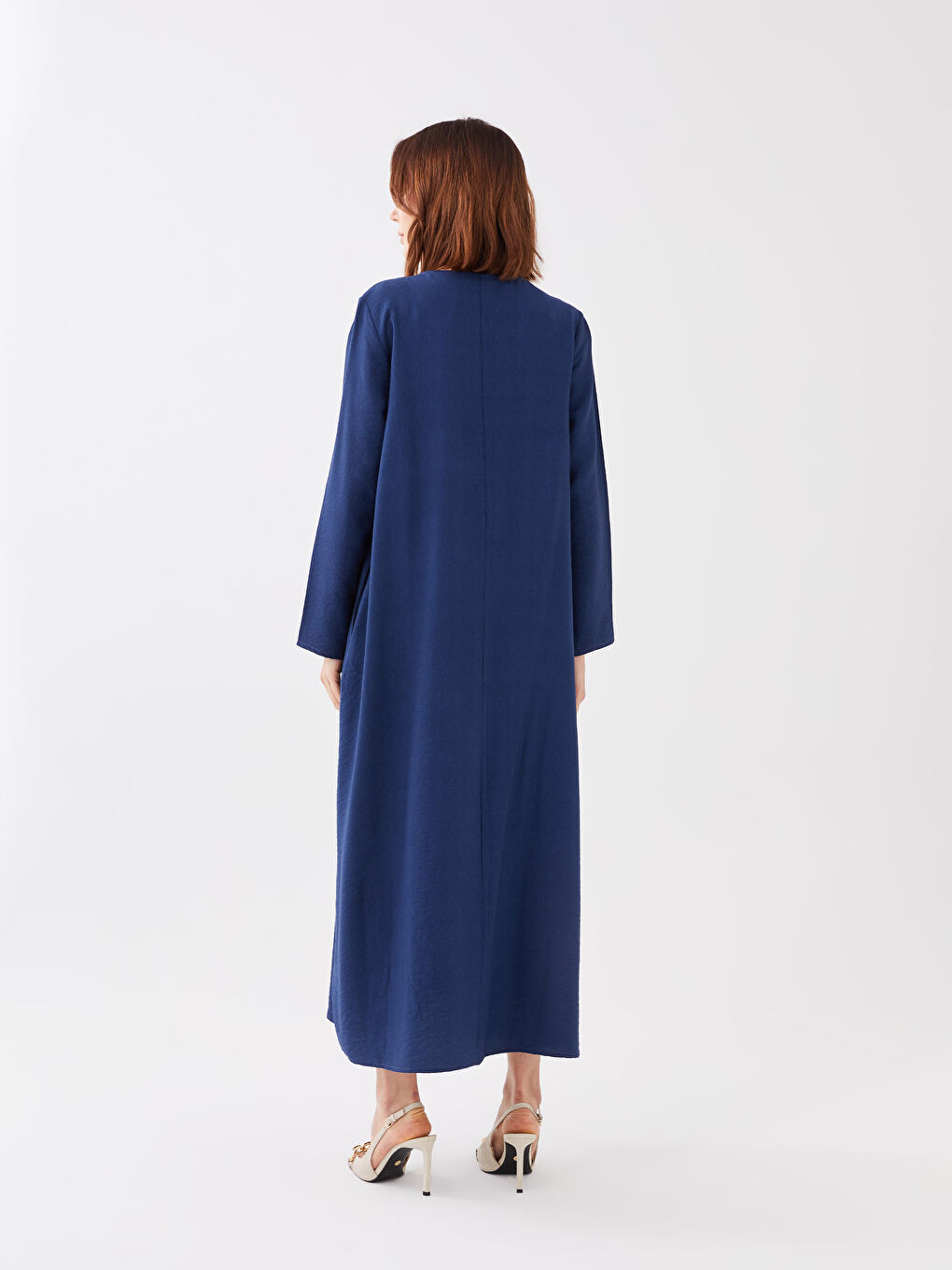 Lacivert Bisiklet Yaka Düz Uzun Kollu Kadın Ferace-4