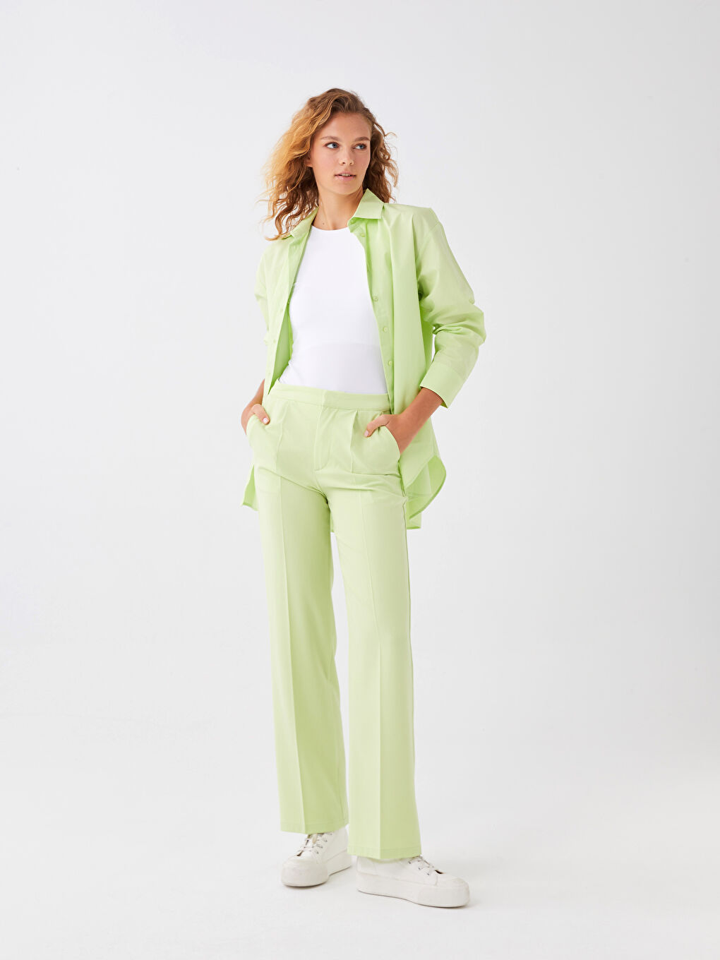 әйелдерге арналған стандартты пішім өрнексіз креп мата шалбар-2