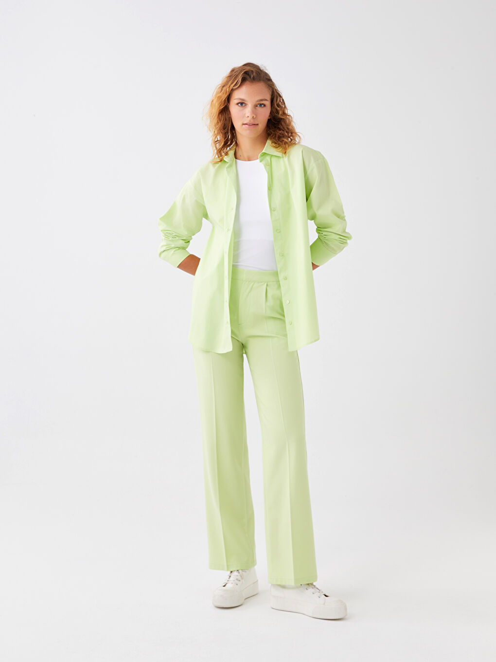 әйелдерге арналған стандартты пішім өрнексіз креп мата шалбар-3