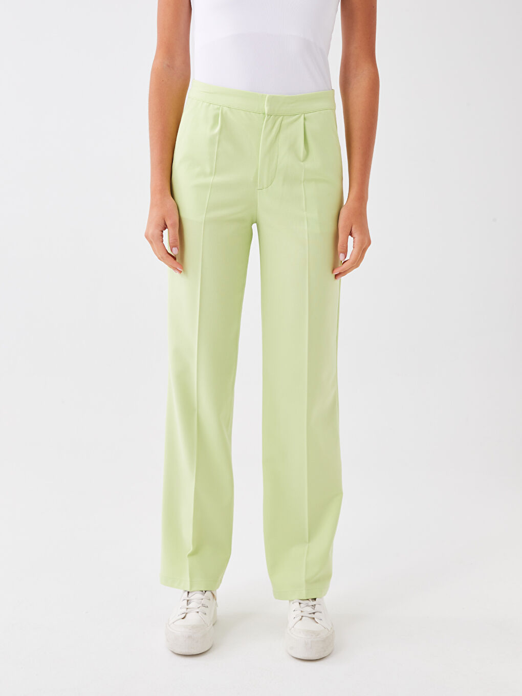 әйелдерге арналған стандартты пішім өрнексіз креп мата шалбар-5