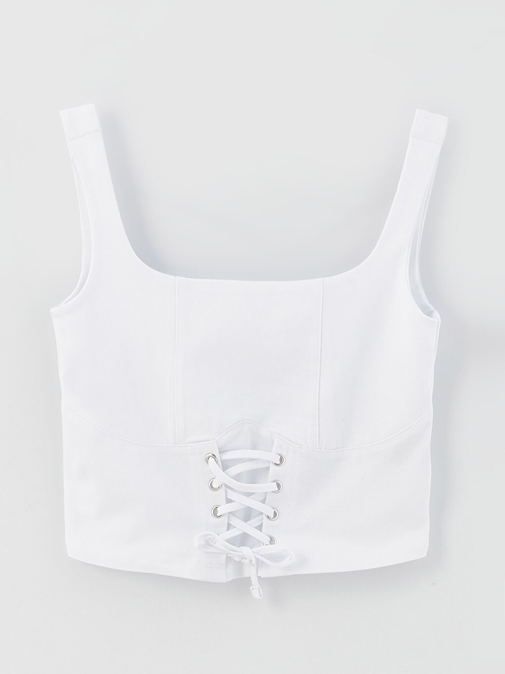 Beyaz U Yaka Düz Askılı Crop Kadın Büstiyer-5