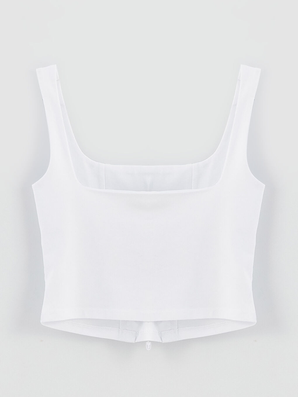 Beyaz U Yaka Düz Askılı Crop Kadın Büstiyer-6