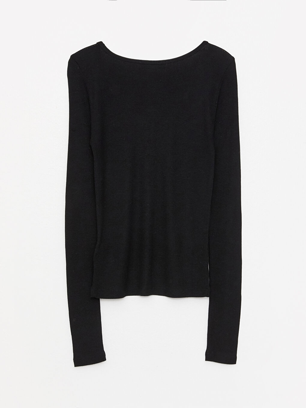 Siyah U Yaka Düz Uzun Kollu Kadın Tişört-6