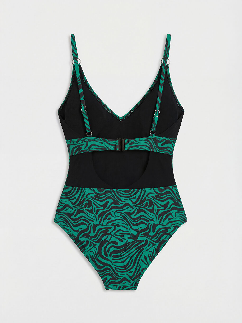 Yeşil V Yaka Desenli Kadın Mayo-1