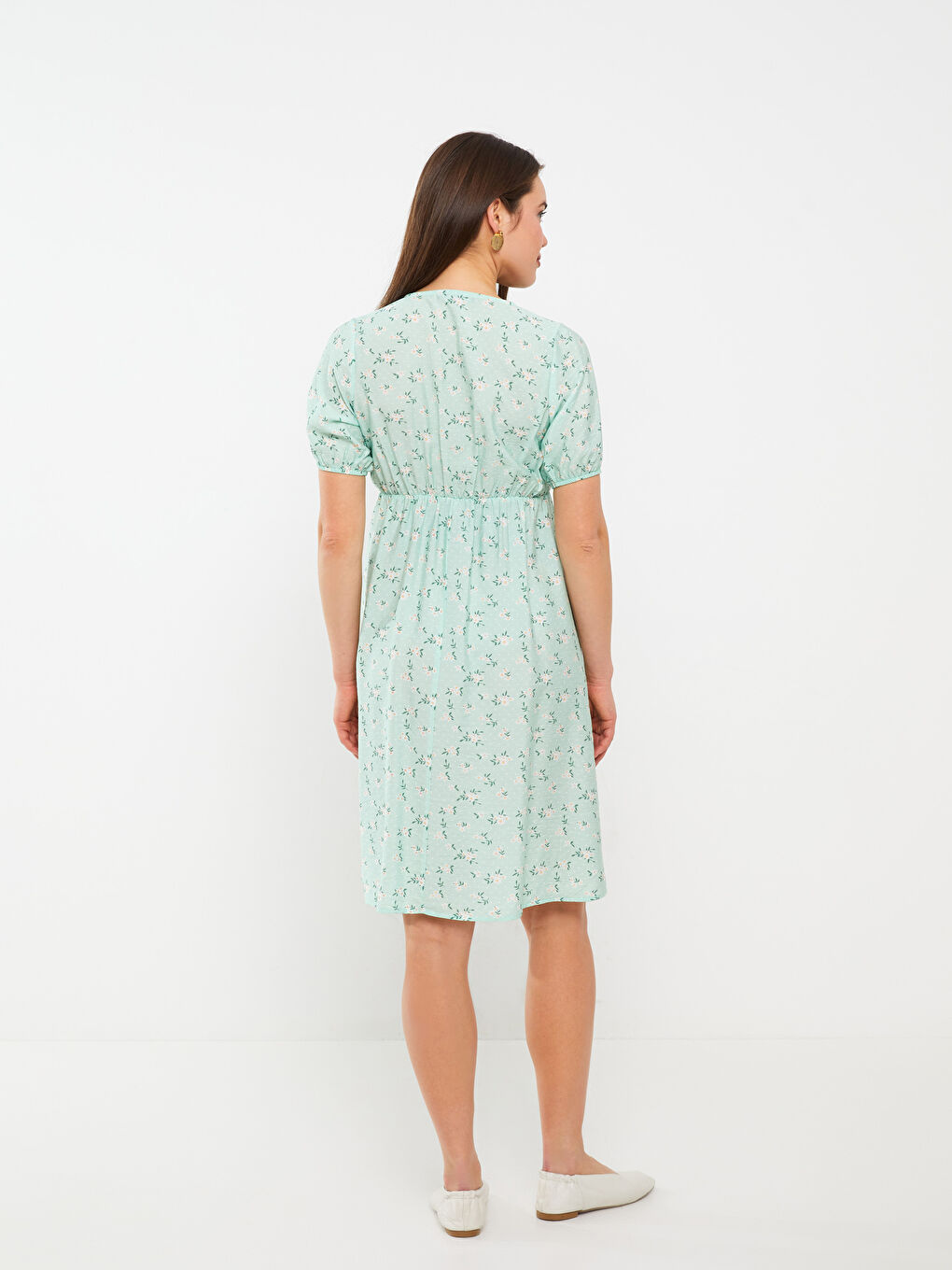Double Breasted Collar Floral Short Sleeve Maternity Dress -S3EH41Z8-LRL
