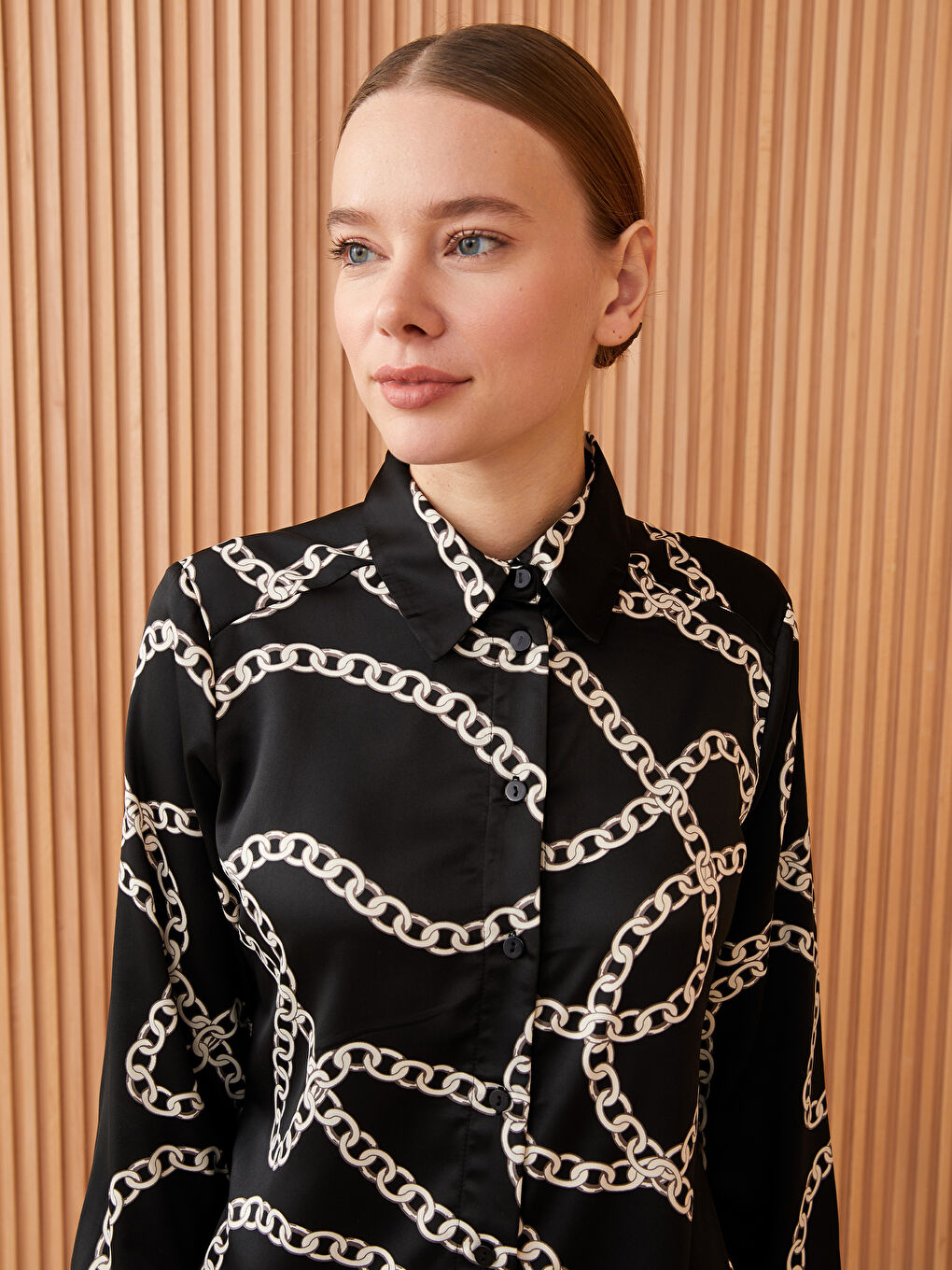 تونيك قميص ساتان منقوش للسيدات-1