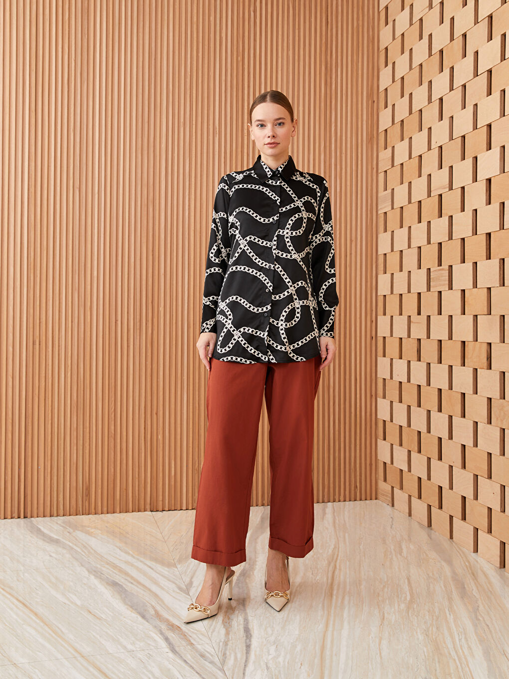 تونيك قميص ساتان منقوش للسيدات-2