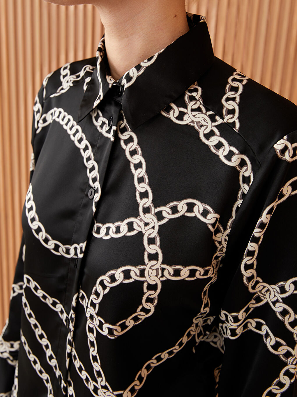 تونيك قميص ساتان منقوش للسيدات-3