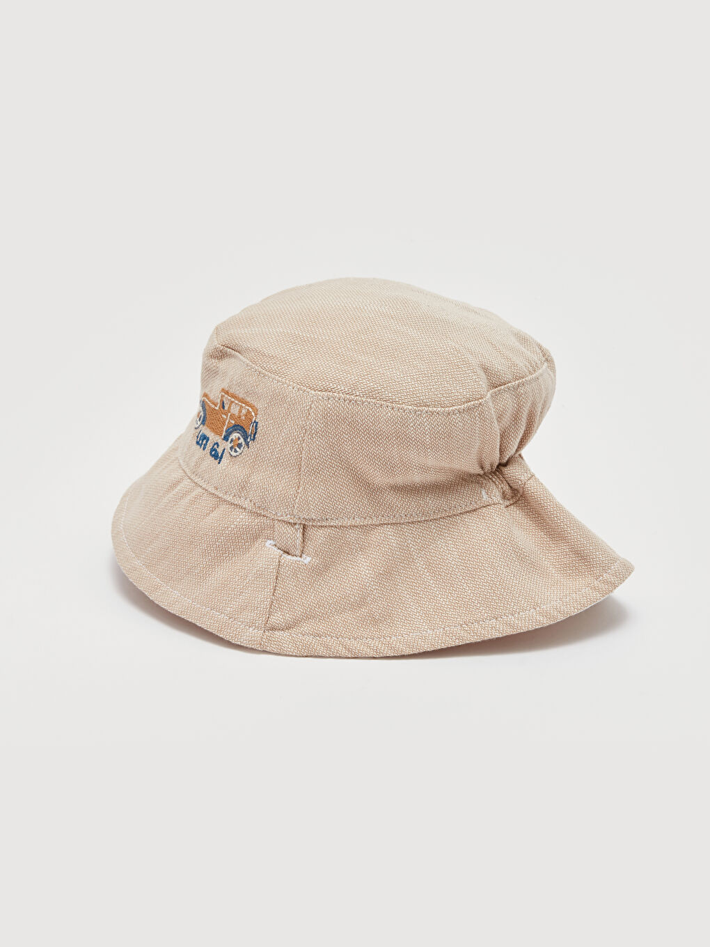 Bej Baskılı Nakış Detaylı Erkek Bebek Şapka-2