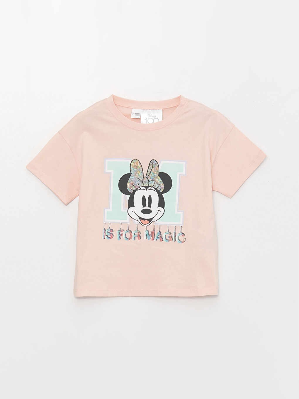 Pembe Bisiklet Yaka Minnie Mouse Baskılı Kısa Kollu Kız Çocuk Şortlu Pijama Takımı-1