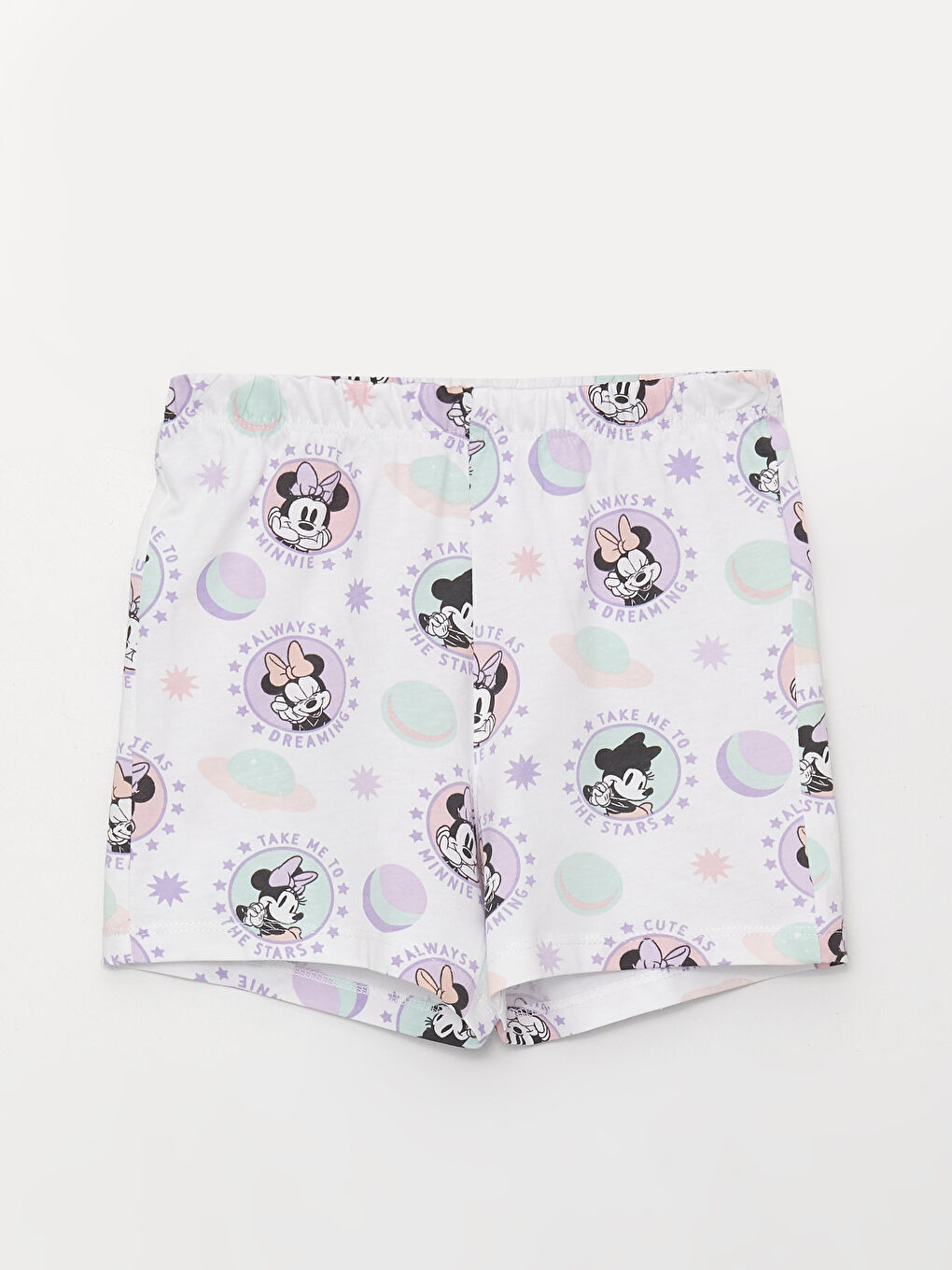 Pembe Bisiklet Yaka Minnie Mouse Baskılı Kısa Kollu Kız Çocuk Şortlu Pijama Takımı-2