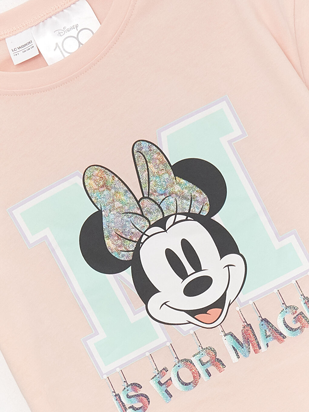Pembe Bisiklet Yaka Minnie Mouse Baskılı Kısa Kollu Kız Çocuk Şortlu Pijama Takımı-3