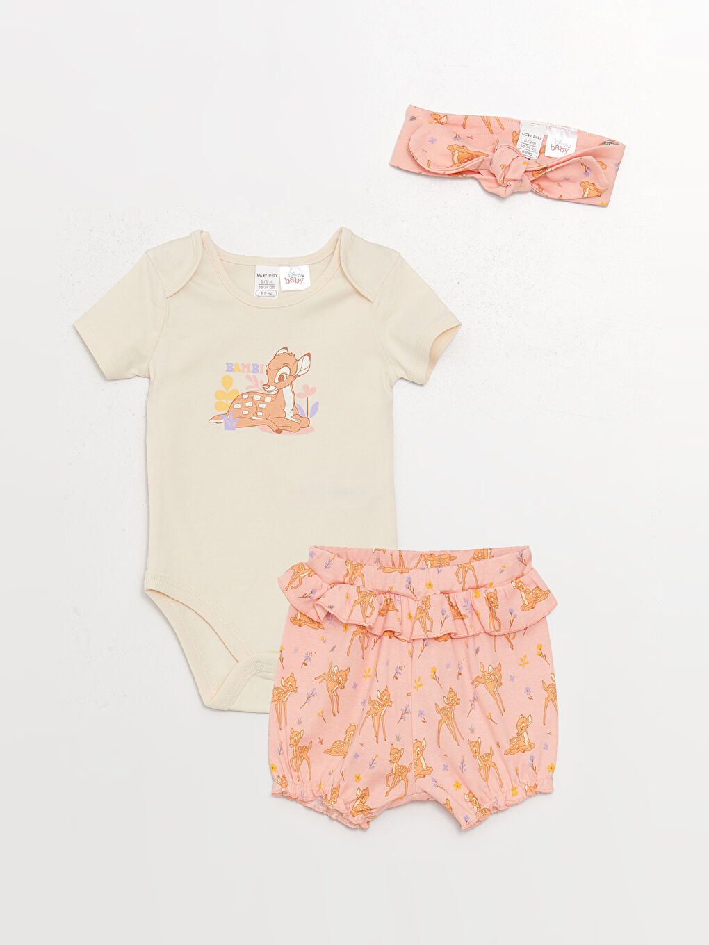 Круглый вырез Комплект из 3-х штук с принтом Бэмби для малышек девочек