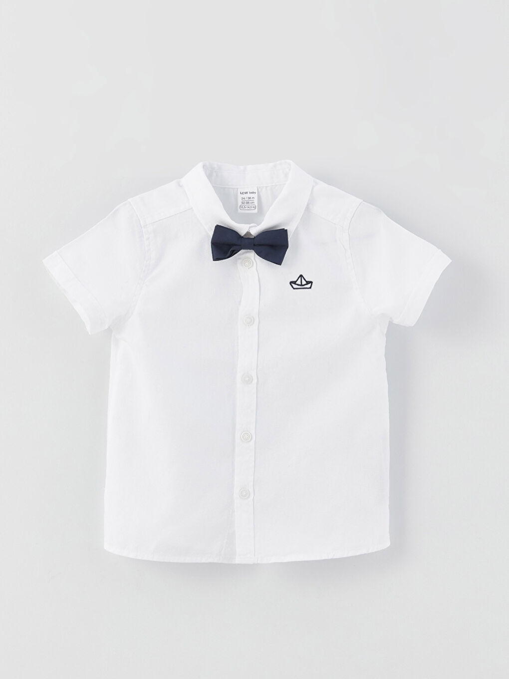Short Sleeve Embroidery Detailed Baby Boy Shirt and Bow Tie 2-Pack