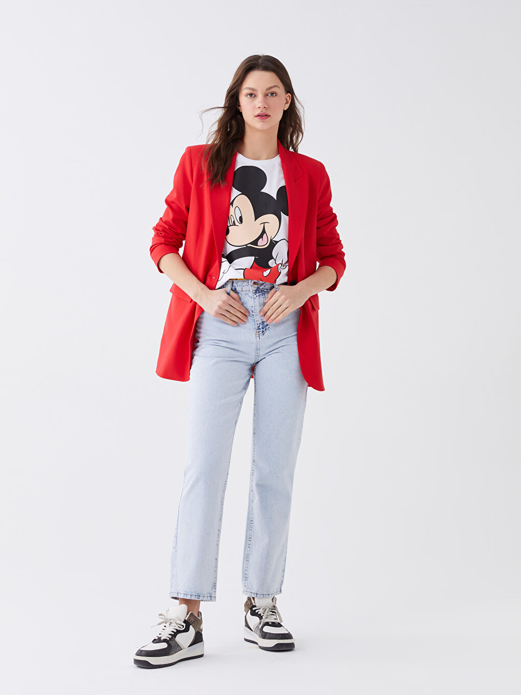 Kırmızı Düz Uzun Kollu Kadın Blazer Ceket-2