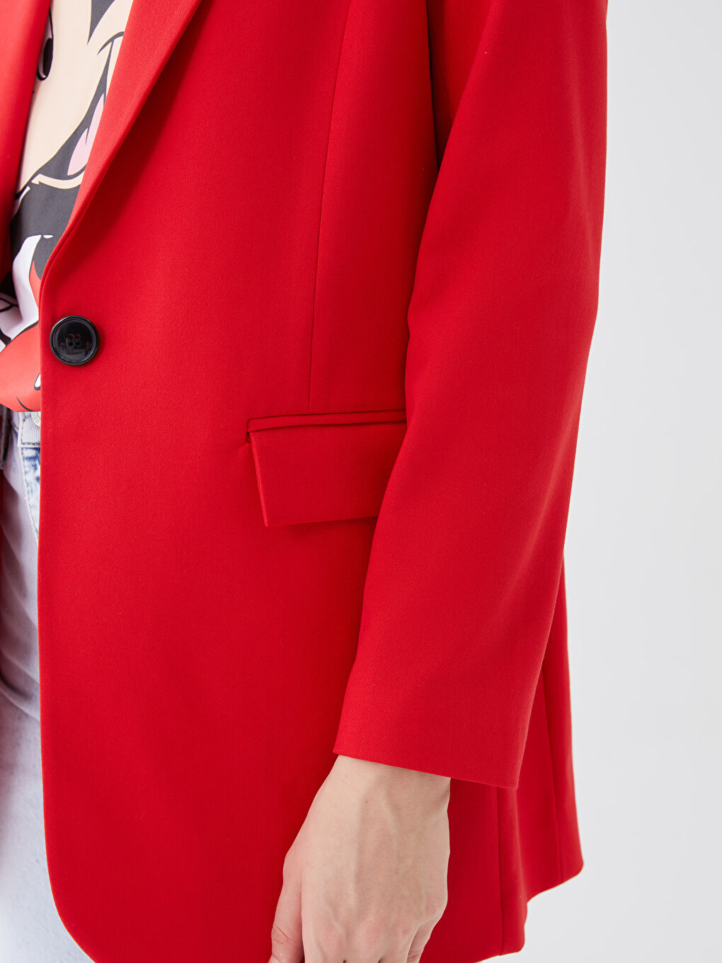 Kırmızı Düz Uzun Kollu Kadın Blazer Ceket-3