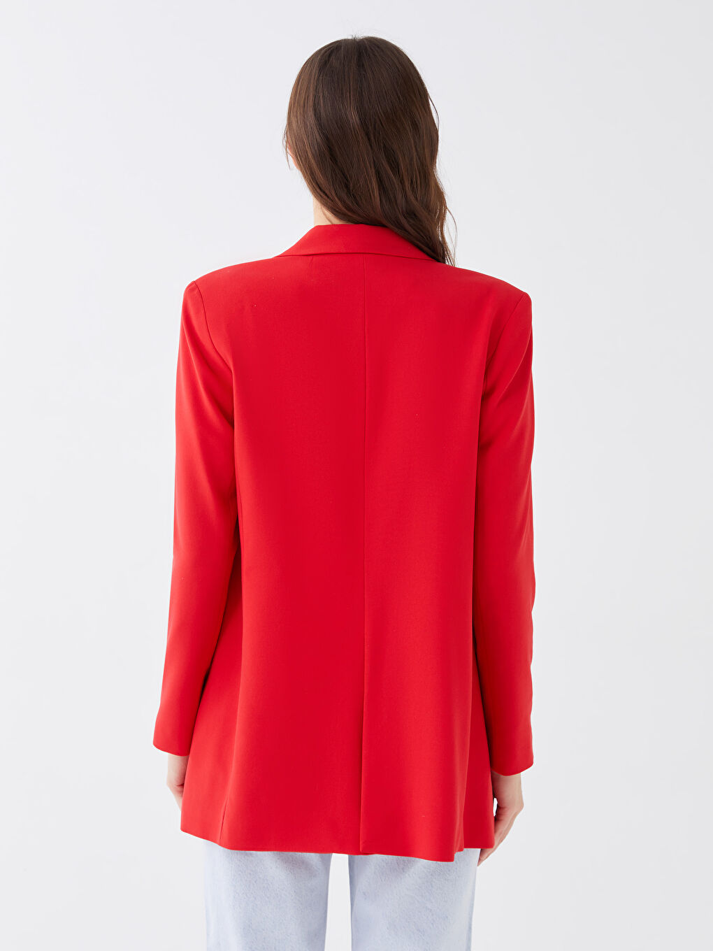 Kırmızı Düz Uzun Kollu Kadın Blazer Ceket-4