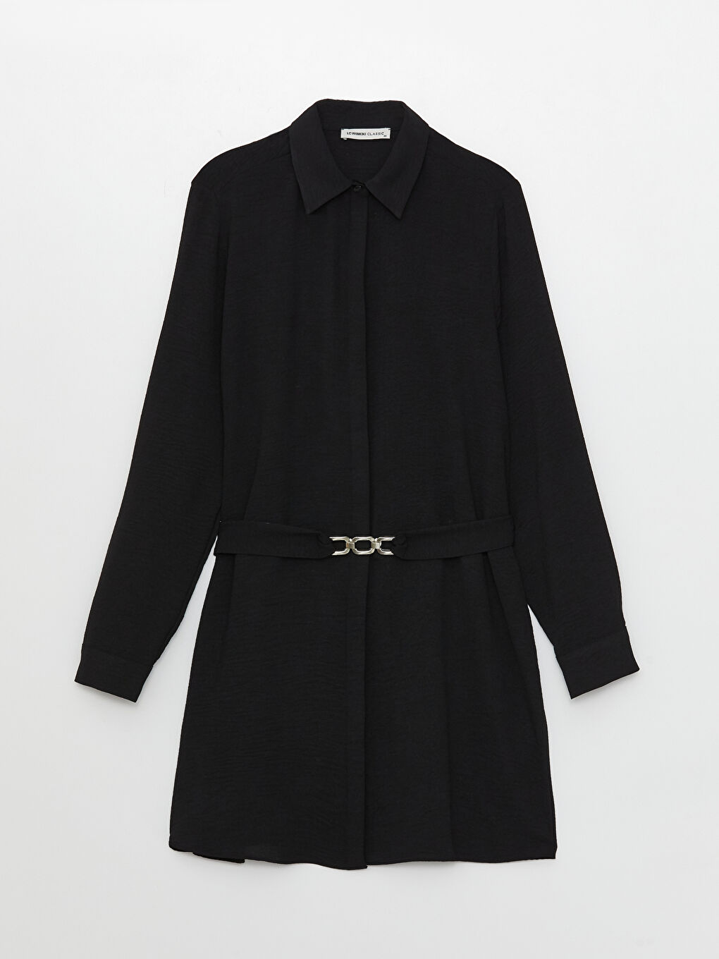 Siyah Düz Uzun Kollu Kadın Gömlek Tunik-5