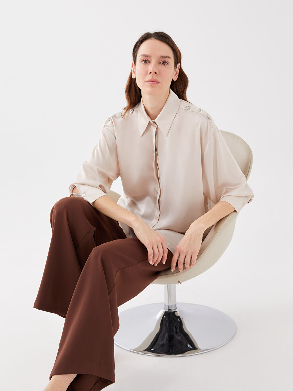 Plain Long Sleeve Oversize Aerobin Women's Shirt