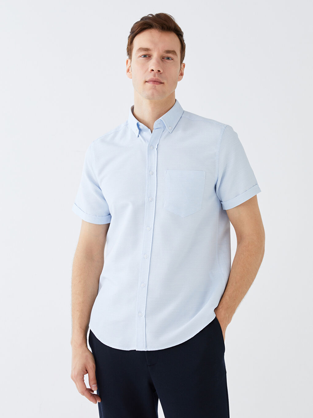 Regular Fit Short Sleeve Dobby Men's Shirt-2