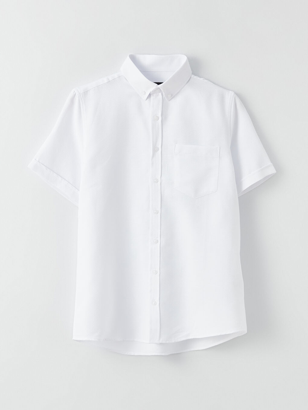 Beyaz Regular Fit Kısa Kollu Armürlü Erkek Gömlek-5