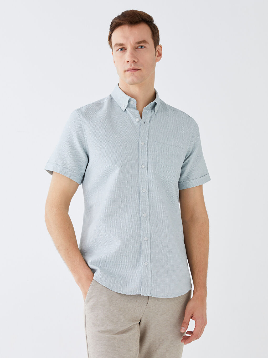 Regular Fit Short Sleeve Dobby Men's Shirt