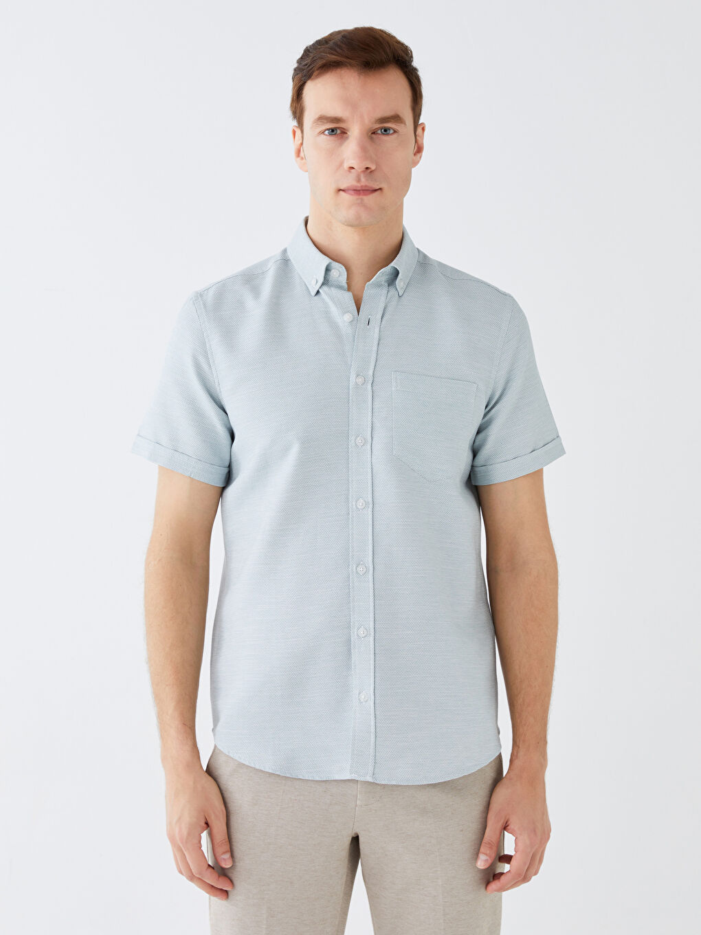 Regular Fit Short Sleeve Dobby Men's Shirt-2