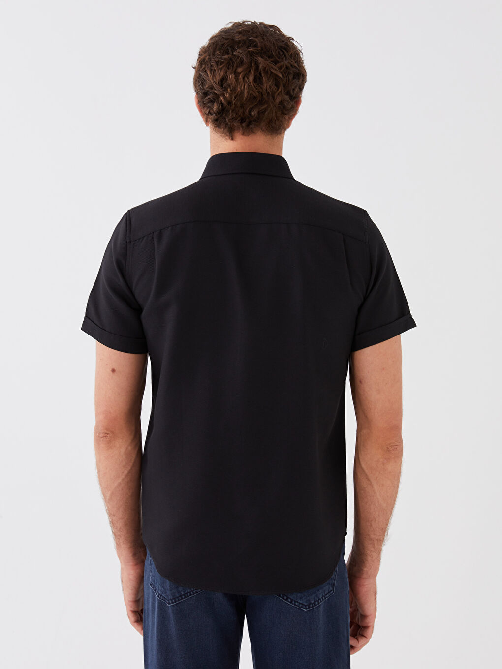 Siyah Regular Fit Kısa Kollu Armürlü Erkek Gömlek-4